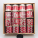 Classic Red & Gold Christmas Ribbon(6.3CM*3YDS) displayed in a box with various decorative patterns